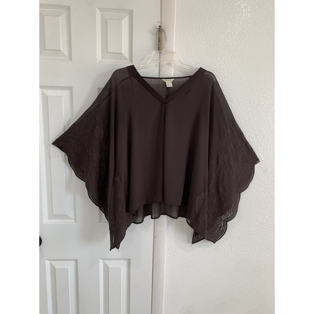 Ariat Top Shirt Women's size L Brown Lace Embroidery‎ Sleeve V Neck Western